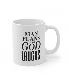Man Plans And God Laughs Yiddish Inspirational Funny Sarcastic Quote Hot Cocoa Ceramic Coffee Mug